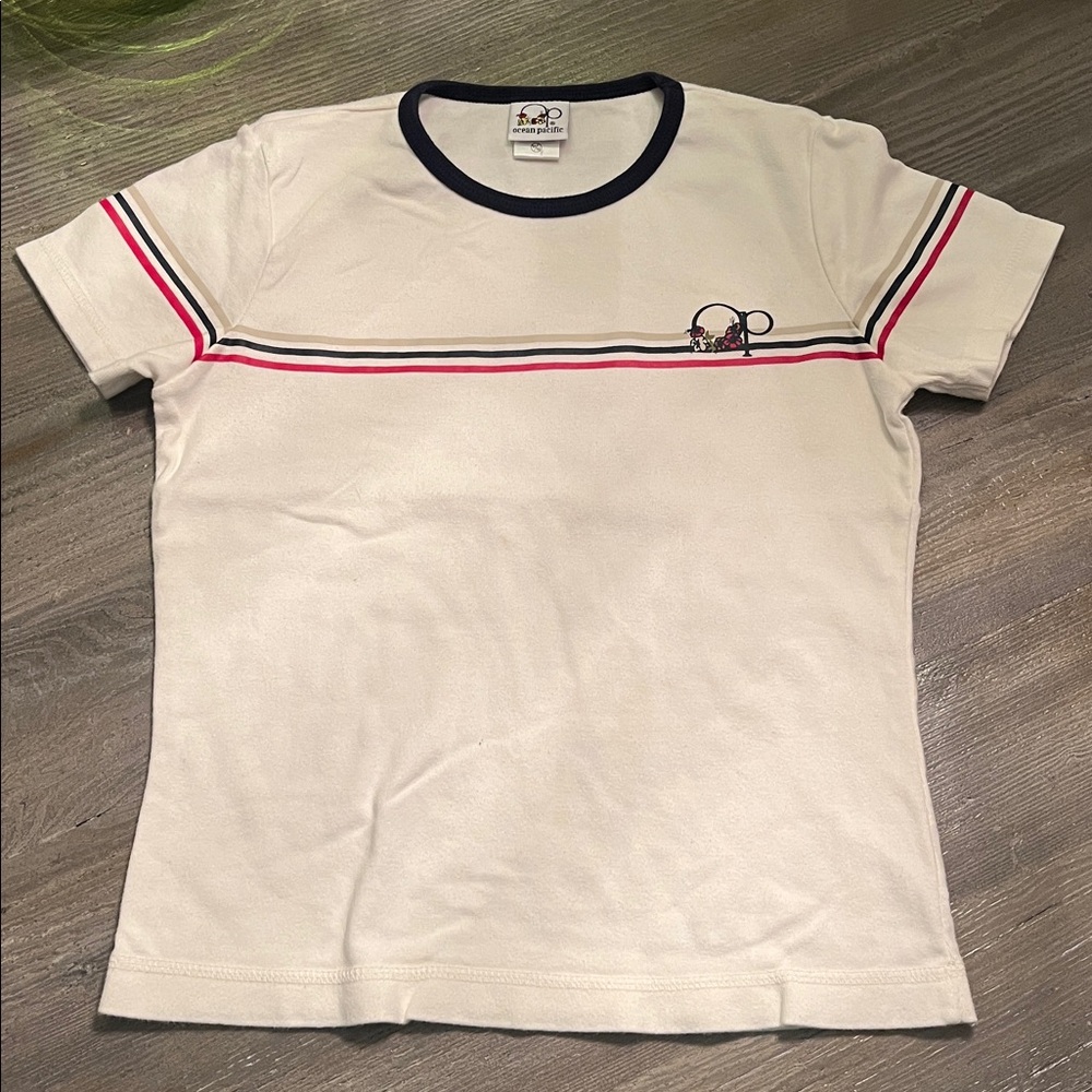 Ocean Pacific Ringer T-shirt 1990s Y2K surf summer 100% cotton medium vintage